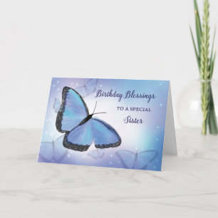 Cartão Irmã Abençoa Borboleta Religiosa Azul