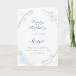 Cartão Irmã Azul Floral Wreath Birthday