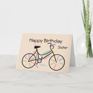 Cartão Irmã Birthday deseja bicicleta, bicicleta ciclando