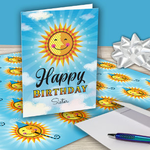 Cartão Irmã Birthday Yellow Orange Smiling Sun Card