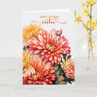 Cartão Irmã Chrysanthemums para o aniversário de novembro