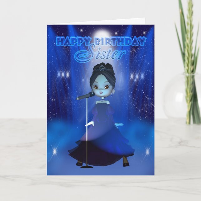 Cartão Irmã Feliz Aniversário Cantando Deva Cute Card (Frente)