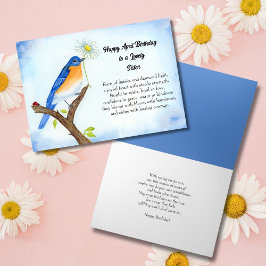 Cartão Irmã Feliz Aniversário de Abril com Pássaro Azul