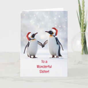 Cartão Irmã Feliz Feriados Férias Festas de Natal Pinguin