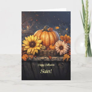 Cartão Irmã Feliz Halloween com Bonito outono