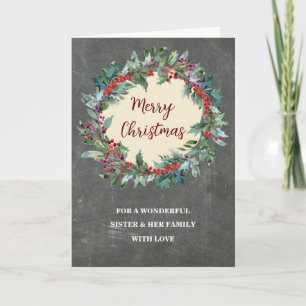 Cartão Irmã russa Wreath e Família Feliz Natal