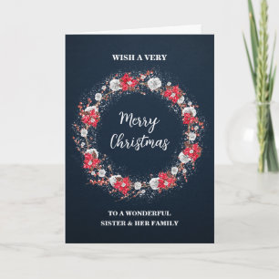 Cartão Irmã russa Wreath e Família Feliz Natal