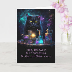 Cartão Irmão e Cunhada no Halloween Gatinho Preto Fofo