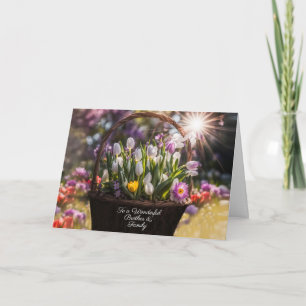 Cartão Irmão e Família Feliz Páscoa Cesto de Tulipas 