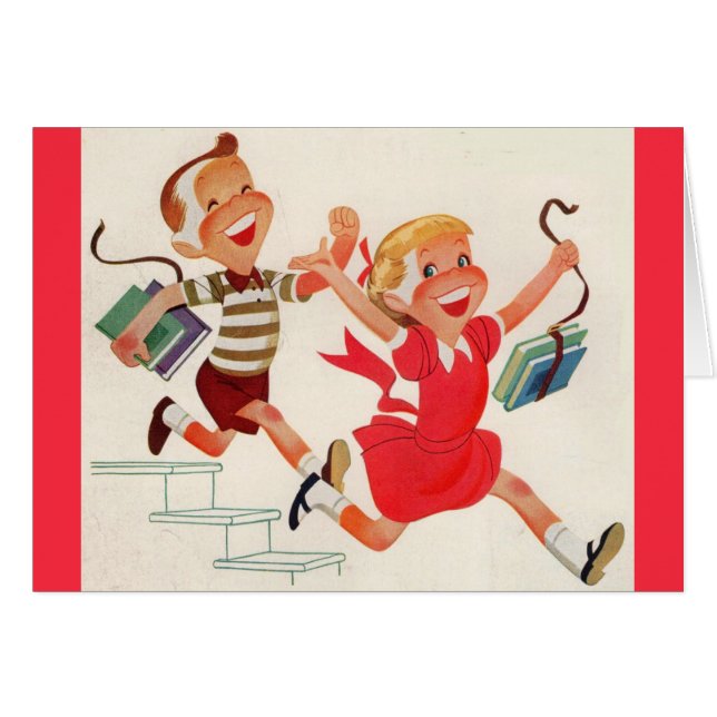 Cartão irmão e irmã a caminho da escola (Frente Horizontal)