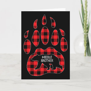 Cartão Irmão Urso Xadrez Vermelho Buffalo Irmão do Meio