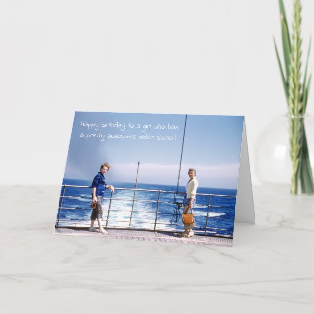 Cartão Irmãs Humorosas Irmã Retro Aniversário Náutico (Frente)