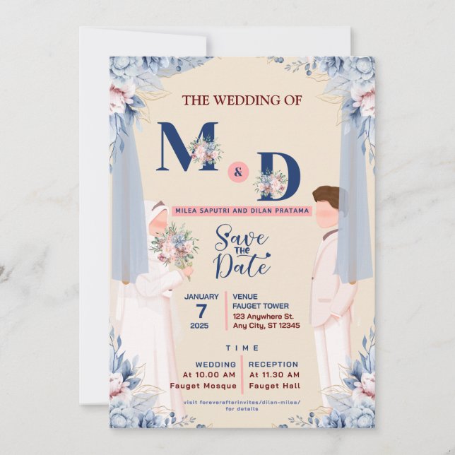 Cartão Islâmico de Salvar a Data Personalizado por (Frente)