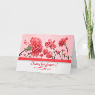 Cartão Italian Birthday Buon Compleanno! Pink Carnations