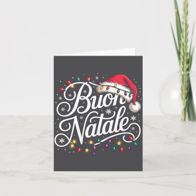 Cartão Italian Family Christmas Lights Red Santa Hat Buon (Frente)