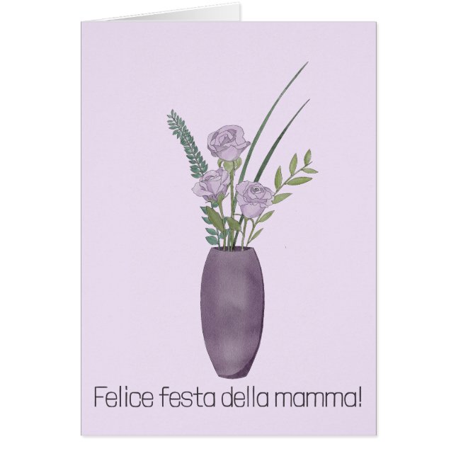 Cartão italiano Feliz Dia das Mães Roxo Rose Bouquet (Frente)