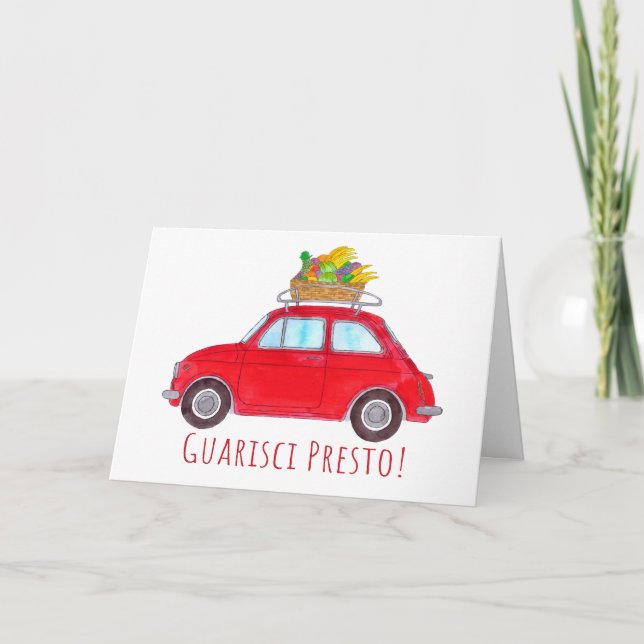 Cartão Italiano Ficou bem Vermelho Retro Fiat 500 (Frente)