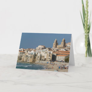 Cartão Italy, Sicily, Cefalu, Town View with Duomo from