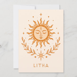 Cartão itha Celestial Sun Face Botanical Wreath Art