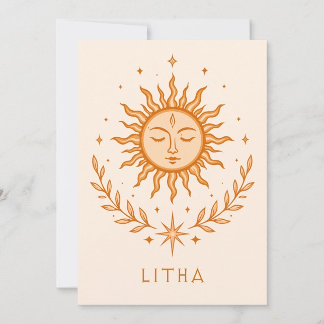 Cartão itha Celestial Sun Face Botanical Wreath Art (Frente)