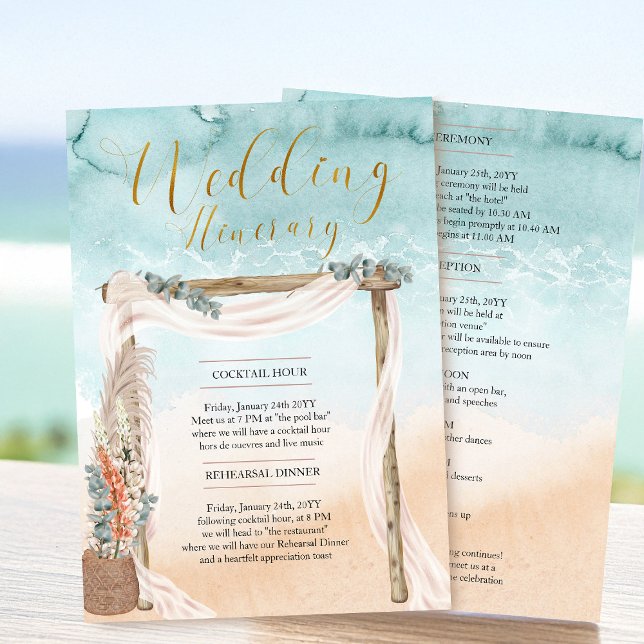 Cartão Itinerário de Casamento de Boho Beach Arbor (Beach Wedding Itinerary Program Card from the Boho Beach collection by Darling & May)