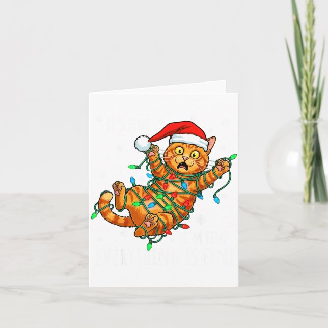 Cartão It's Fine I'm Fine Orange Cat Christmas Light Funn (Frente)
