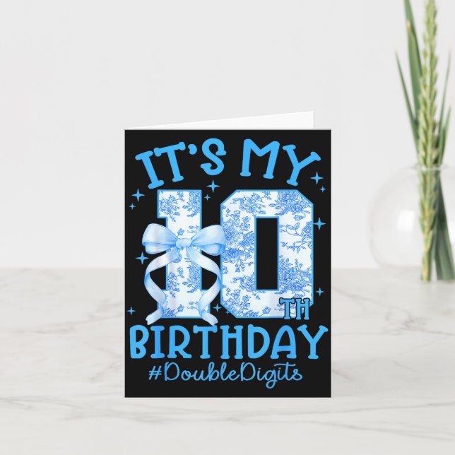 Cartão It's My 10th Birthday Girl Blue Coquette Bow 10 Ye (Frente)