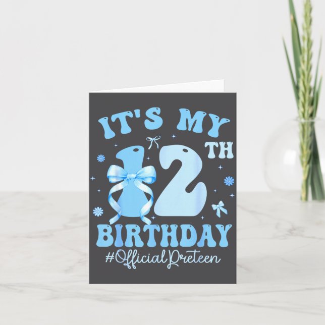 Cartão It's My 12th Birthday Girl Coquette Bow Blue 12 Ye (Frente)