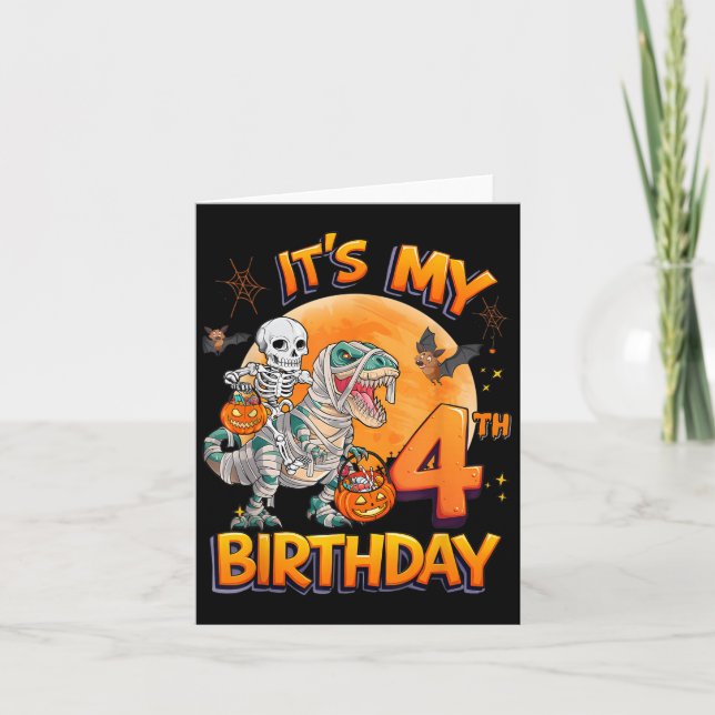 Cartão Its My 4th Birthday Dinosaur Skeleton Mummy Hallow (Frente)