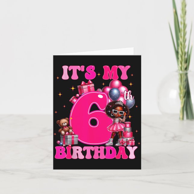 Cartão It's My 6th Birthday Black Girl 6 Year Old Melanin (Frente)