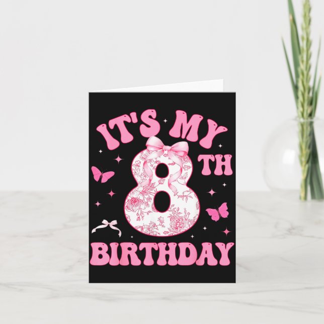 Cartão It's My 8th Birthday Nk Coquette Bow 8 Year Old Bi (Frente)