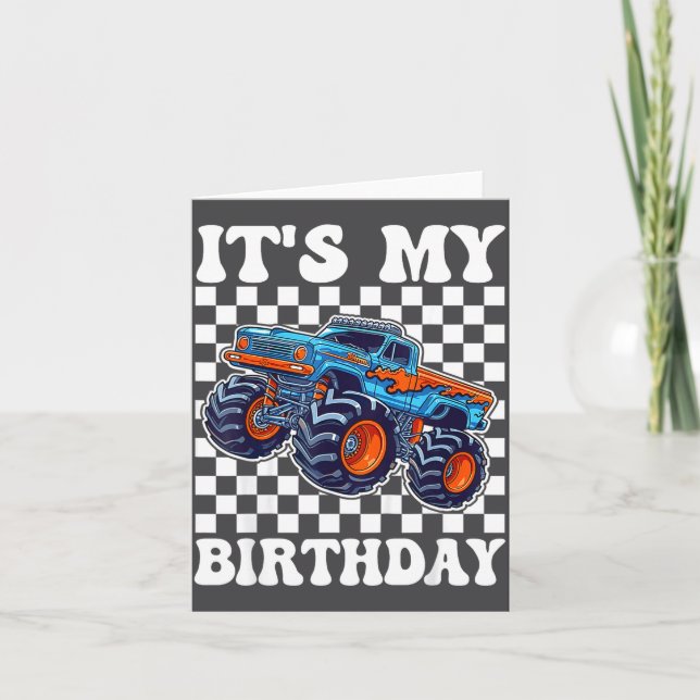 Cartão It's My Birthday Boy Monster Truck Bday Party Kids (Frente)