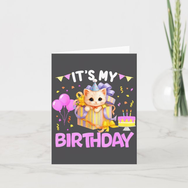 Cartão It's My Birthday Cat Lover Cute Girl Bday Family P (Frente)