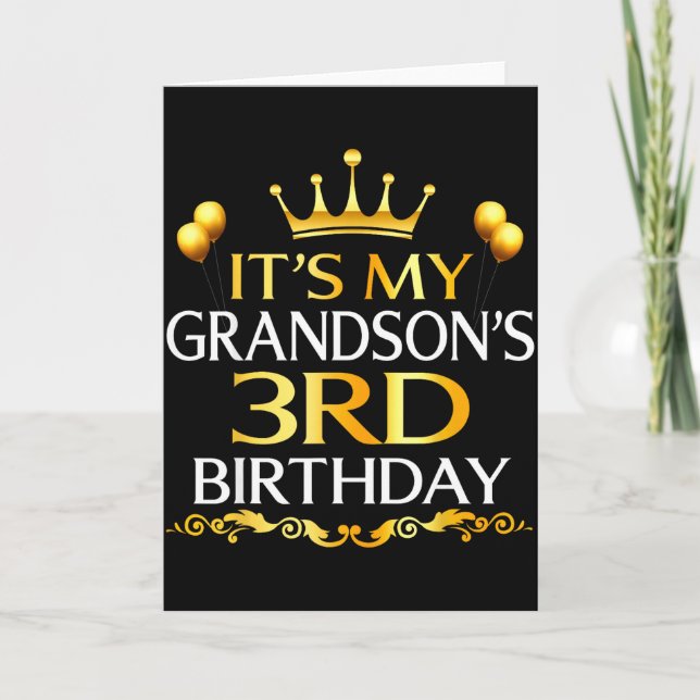 Cartão Its My Grandsons 3rd Birthday Happy Birthday 3 Yea (Frente)
