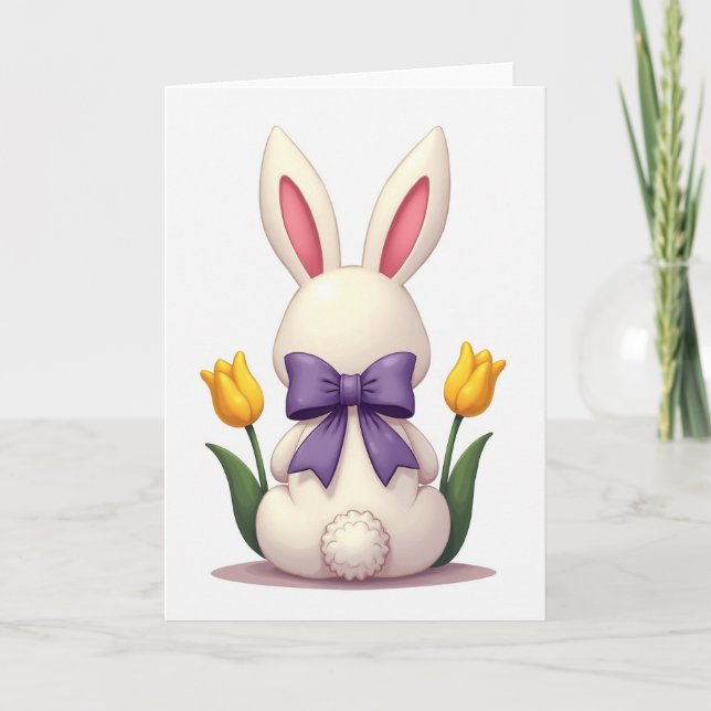 Cartão Ivory Bunny Spring Bow Card (Frente)