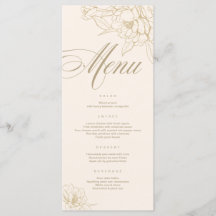 Cartão Ivory Wedding Menu, com Penônio floral de o
