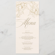 Cartão Ivory Wedding Menu, com Penônio floral de o