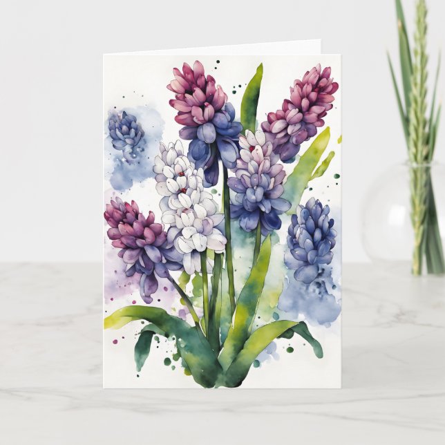 Cartão Jacinto - Flores de aquarela (Frente)