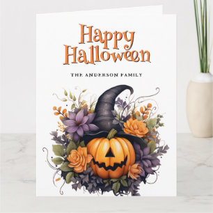 Cartão Jack O’Lantern Ghost Floral Happy Halloween Card