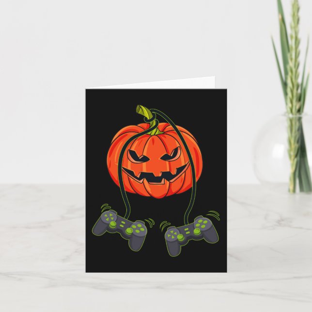 Cartão Jack O Lantern Video Gamer Controla Halloween B (Frente)