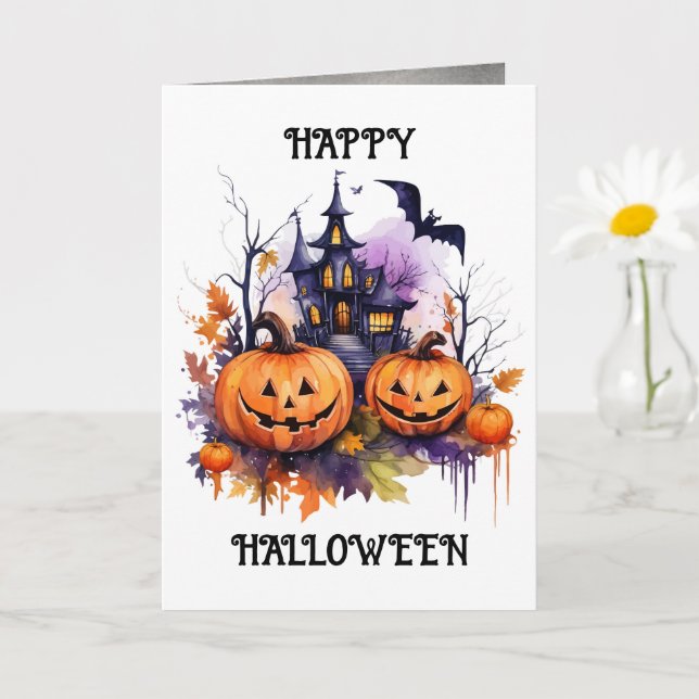 Cartão Jack o'Lanterns Haunted House Halloween (Planta pequena)