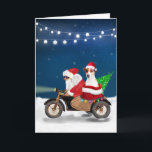 Cartão Jack Russell Cachorro Natal Papai Noel<br><div class="desc">Um Pai Natal andando de bicicleta entregando árvore de Natal e um cão Jack Russell como presente é uma ideia perfeita de presente de Natal para alguém que ama esta raça de cães.</div>