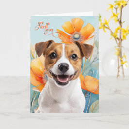 Cartão Jack Russell Dog Orange Poppy Flowers Get Well