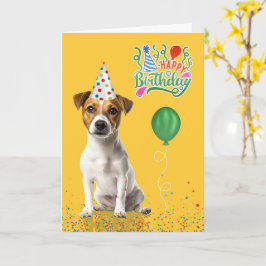 Cartão Jack Russell Dog Party Hat Yellow Birthday