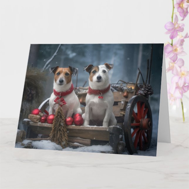 Cartão Jack Russell Snowy Sleigh Decência de Natal (Orquídea)
