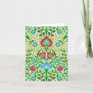 Cartão Jacobean Floral Damask, Green and Coral Red