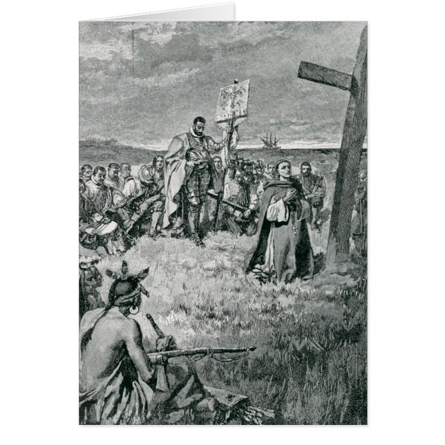 Cartão Jacques Cartier que setting-up uma cruz em Gaspe (Frente)