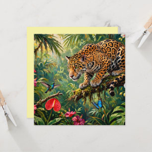 Cartão Jaguar Floresta Tropical Beija-flores Borboletas F