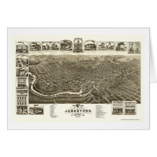 Cartão Jamestown, mapa panorâmico de NY - 1882