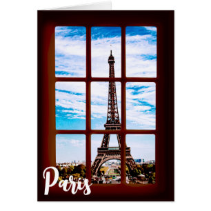 Cartão Janela de madeira com vista na torre Eiffel, Paris
